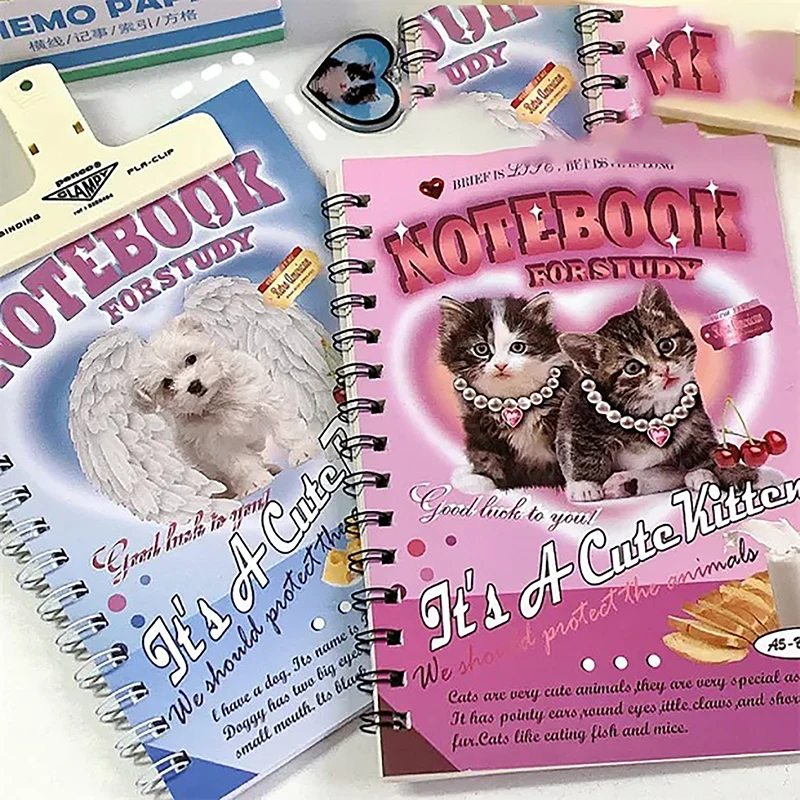 

50sheets A5 Notebook Ins American Style Retro Cover Coil Lovely Cartoon Horizontal Line Journal Scrapbook Student Supplies