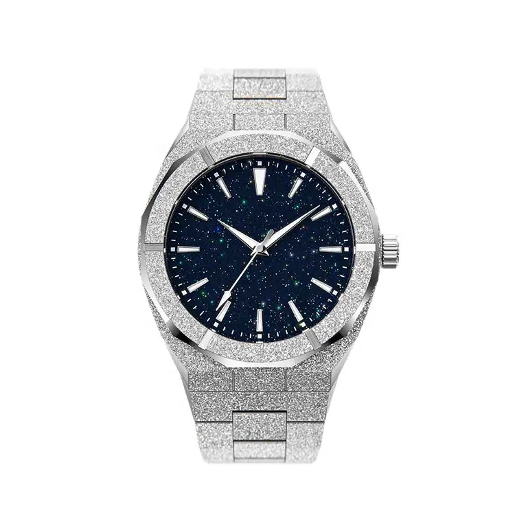 

Custom Logo Lower MOQ Stainless Steel Watch Frosted Case Star Dust Dial Luminous Japan Movement Stainless Steel Watch