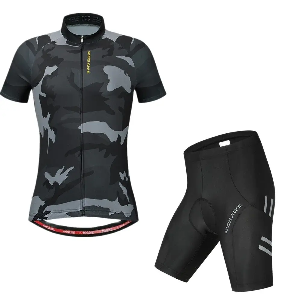 

5D Downhill Bib Padded Bicycle Set Summer Short Sleeve Gel Cycling shorts Breathable Bike Jersey WOSAWE Men's Clothing with Cycl