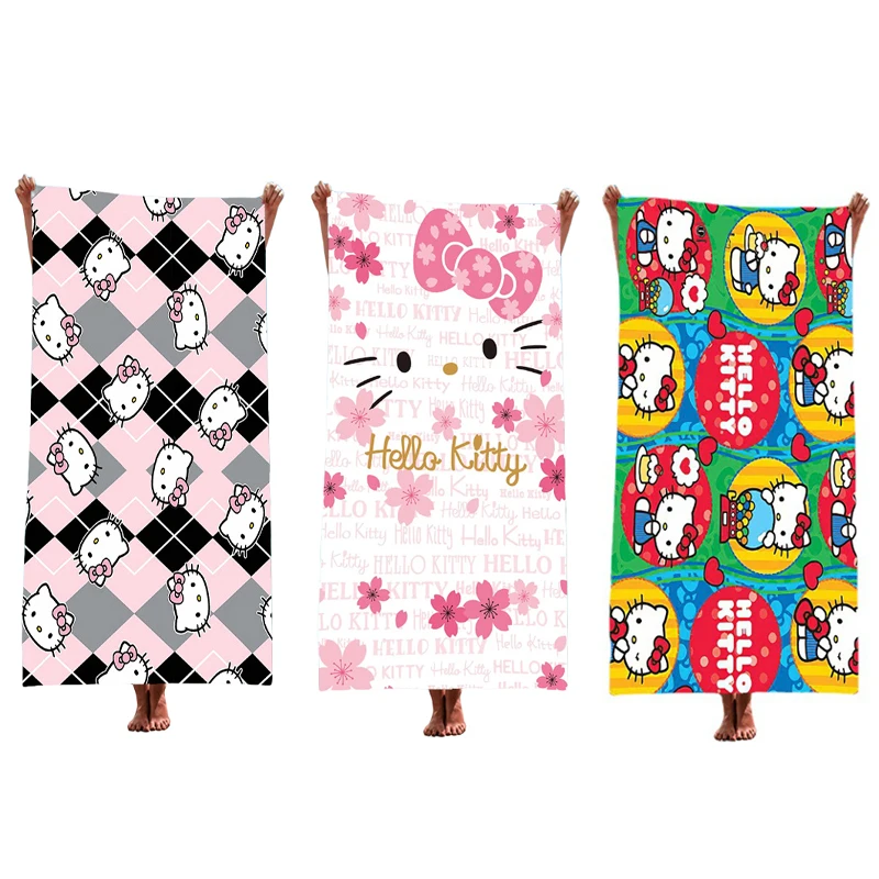 

Sanrio Hello Kittys Microfiber Beach Towel Anime Bath Washcloth Kawaii Cartoon Cat Summer Soft Absorbent Quick Dry Swimming Yoga