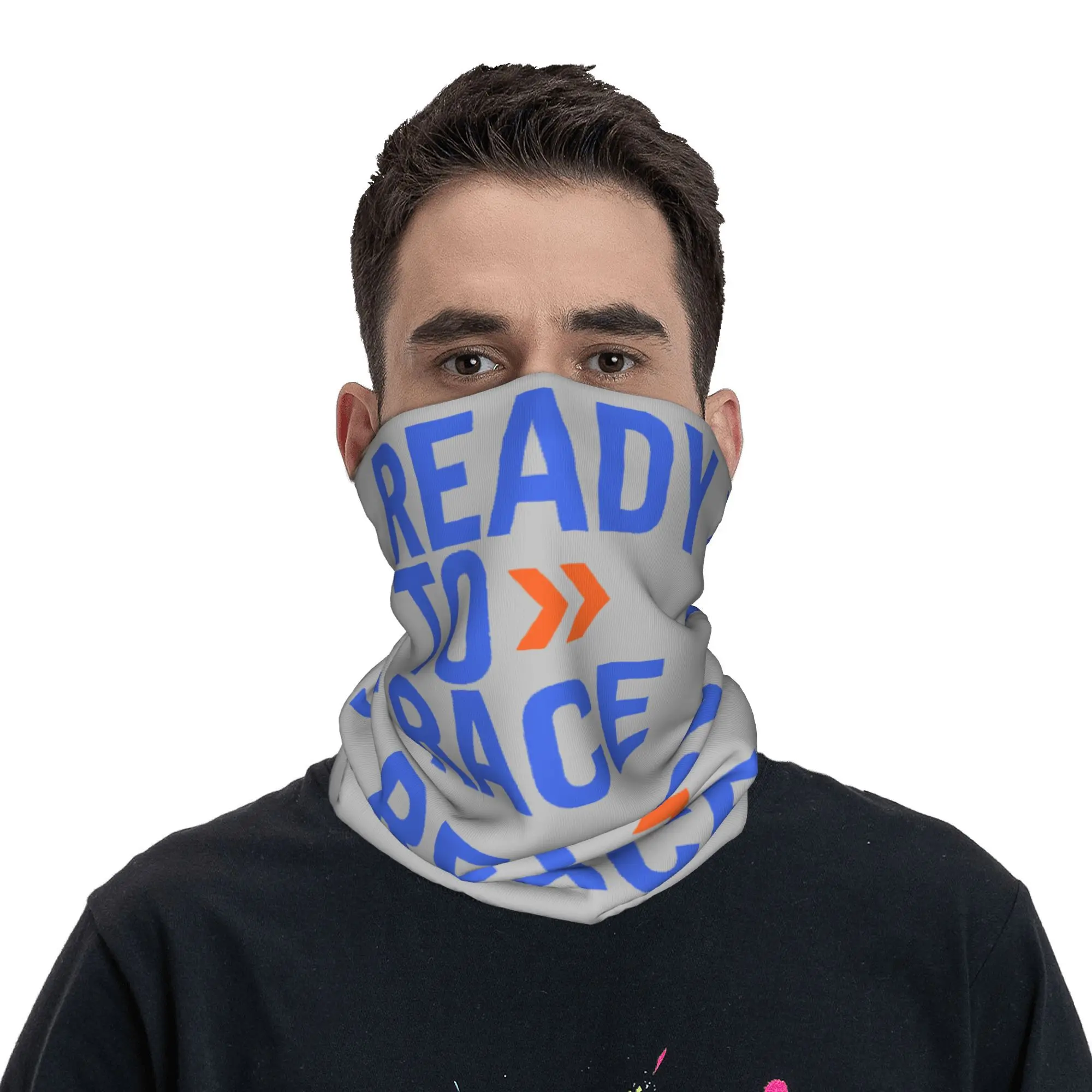 Custom Blue Ready To Race Bandana Neck Gaiter for Ski Running Men Women Wrap Scarf Enduro Motocross Balaclava Warmer