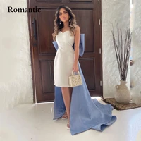 romantic a line evening dresses white satin with detachable bow train sleeveless short prom gowns sweetheart for birthday party