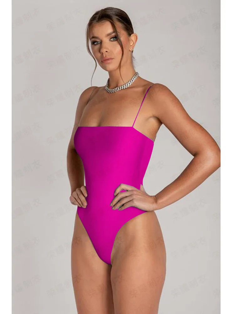 

Spaghetti Straps One Piece Swimsuit 2022 Slimming Women Sexy Swimwear Summer Beach Backless Solid Vintage Bodysuit