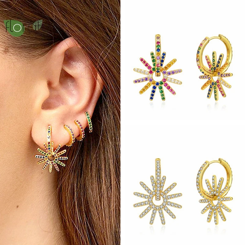 

925 Sterling Silver Needle Exaggerated Fashion Gold Earrings for Women Colorful Zircon Hoop Earrings Wedding Luxury Jewelry Gift