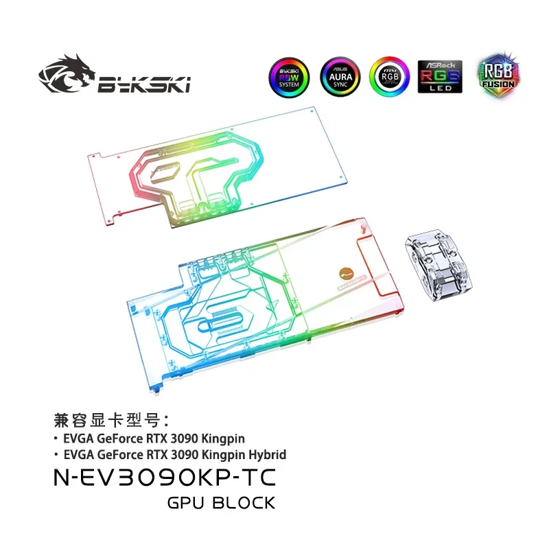 Фото Водяной блок Bykski для EVGA GeForce RTX 3090 Kingpin Hybrid GPU Card / Active Backplate №1