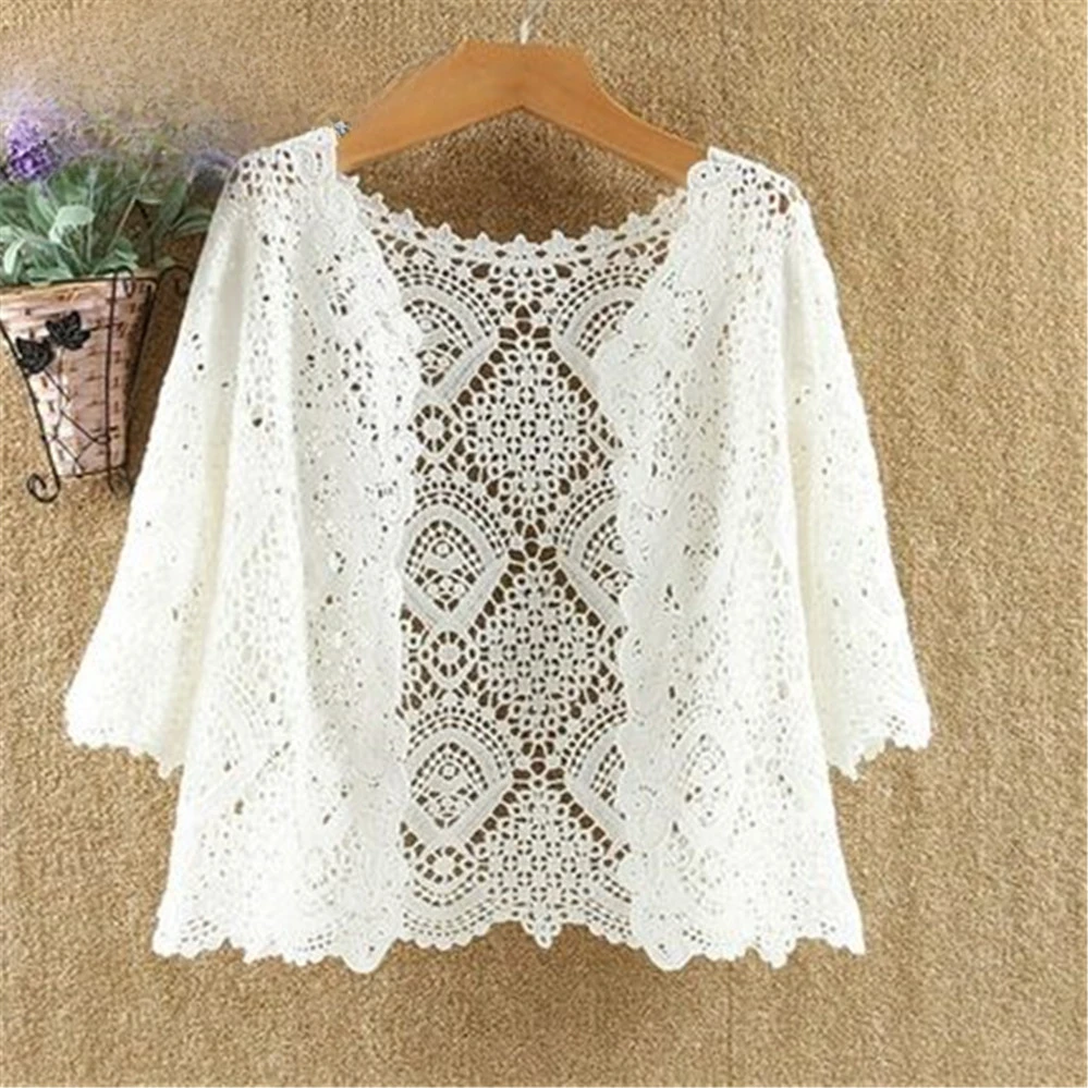 Кардиган женский Солнцезащитный с кружевом пикантный вязаный тонкий свитер