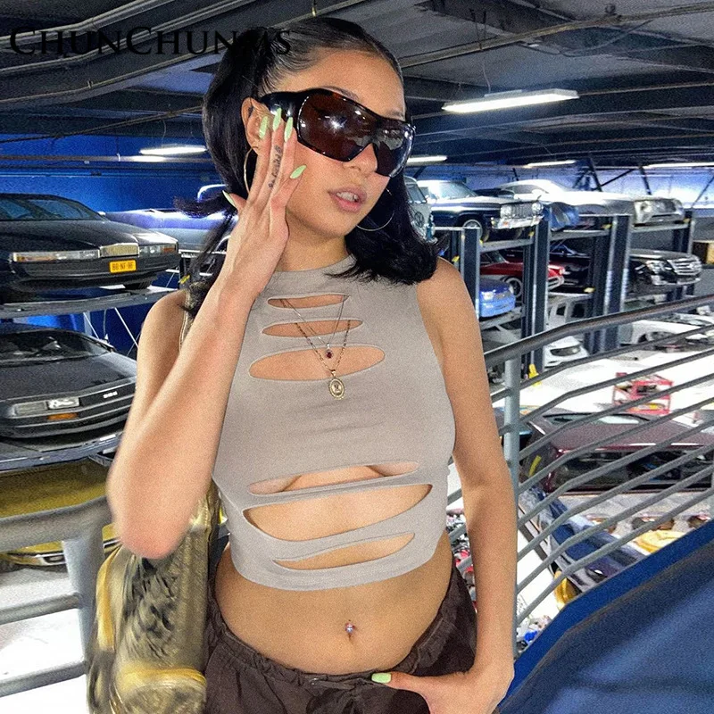 

Женский Повседневный Топ без рукавов, однотонный облегающий топ с вырезом, лето 2022