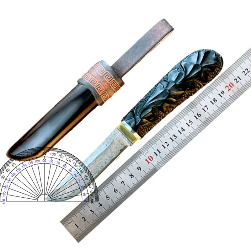 Нож из дамасской стали с фиксированным лезвием VG10 черное дерево ручка для резьбы