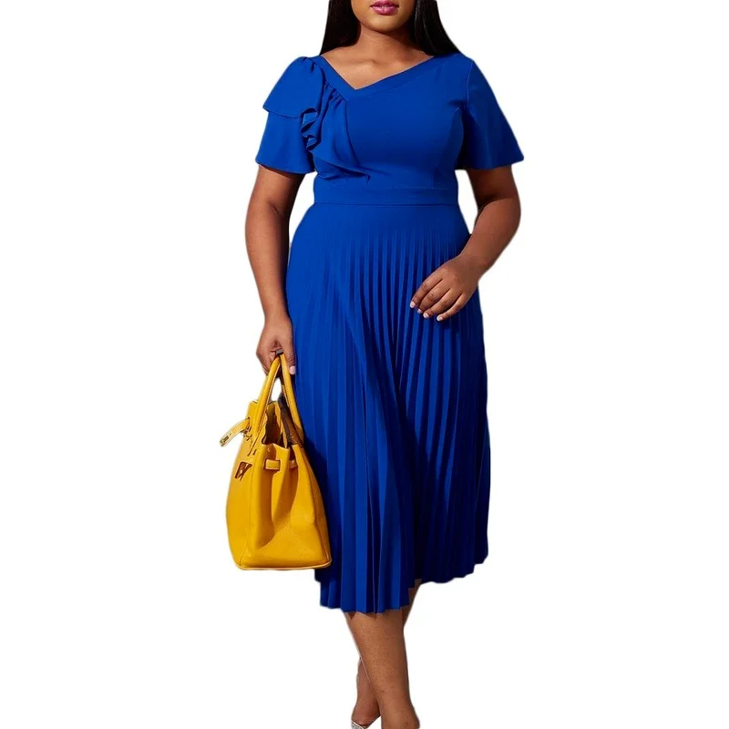 

Pleated African Dresses for Women 2021 Sexy Irregular Collar Long Dress Dashiki Summer African Clothes Robe Africaine Femme