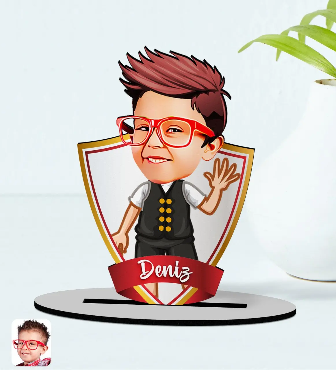 

Персонализированная карикатура с изображением мальчика и ребенка, деревянная безделушка, модель 2