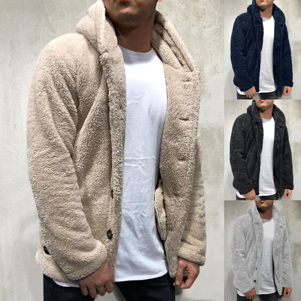 Stylish Warm Cardigan Fluffy Fleece Cozy Thicken Fluffy Fleece Winter Coat  Plush Men Coat for Cold Weather
