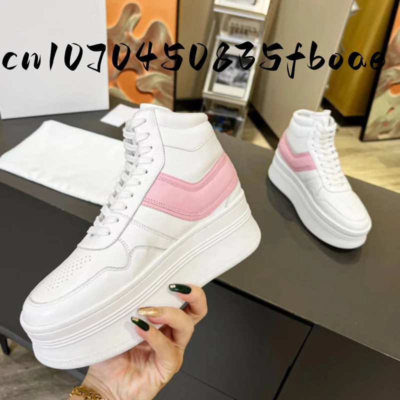 

2022 New Triumph Arch Thick soled Muffin Small White Shoes High rise Lacing Leather Round Head Sports Casual Board Shoes
