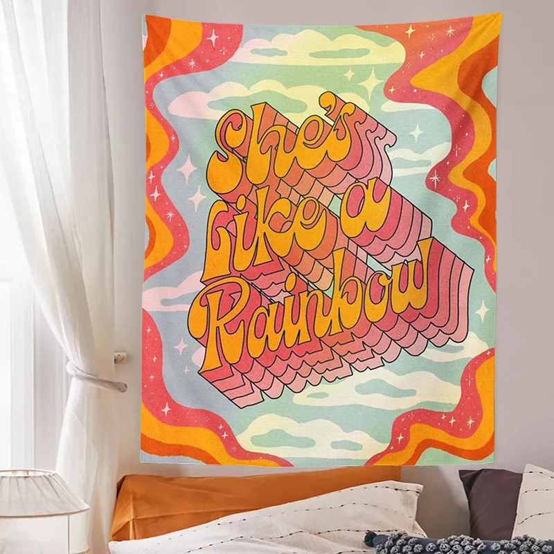 

Винтажный Радужный настенный гобелен, красочный психоделический, «она как Радуга», гобелены, постер, бохо, грибы, искусство, домашний декор