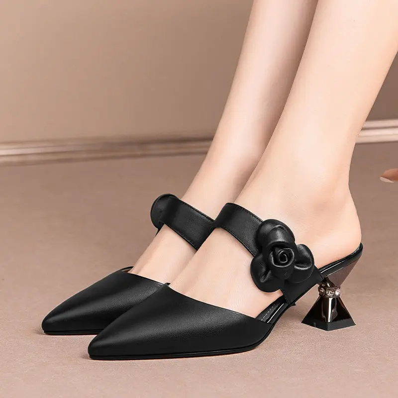 

Summer Women's Pumps Fashion Spike Stiletto Heels Daily Leisure Heels Women Tacones New Pointed Toe Low Heel Mules Talon Femme