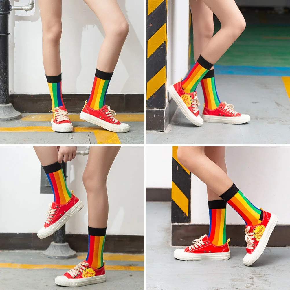 Illustration Durable Stockings Unisex Cotton Socks Couple Stylish Mid-calf Length