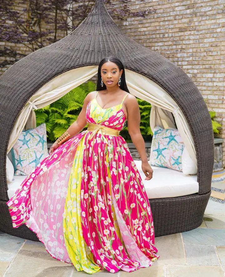 

Women Long Dress Flower Print Splited Loose Maxi Vestidos Ladies Fashion Dresses Elegant Stylish Outfits Summer 2022