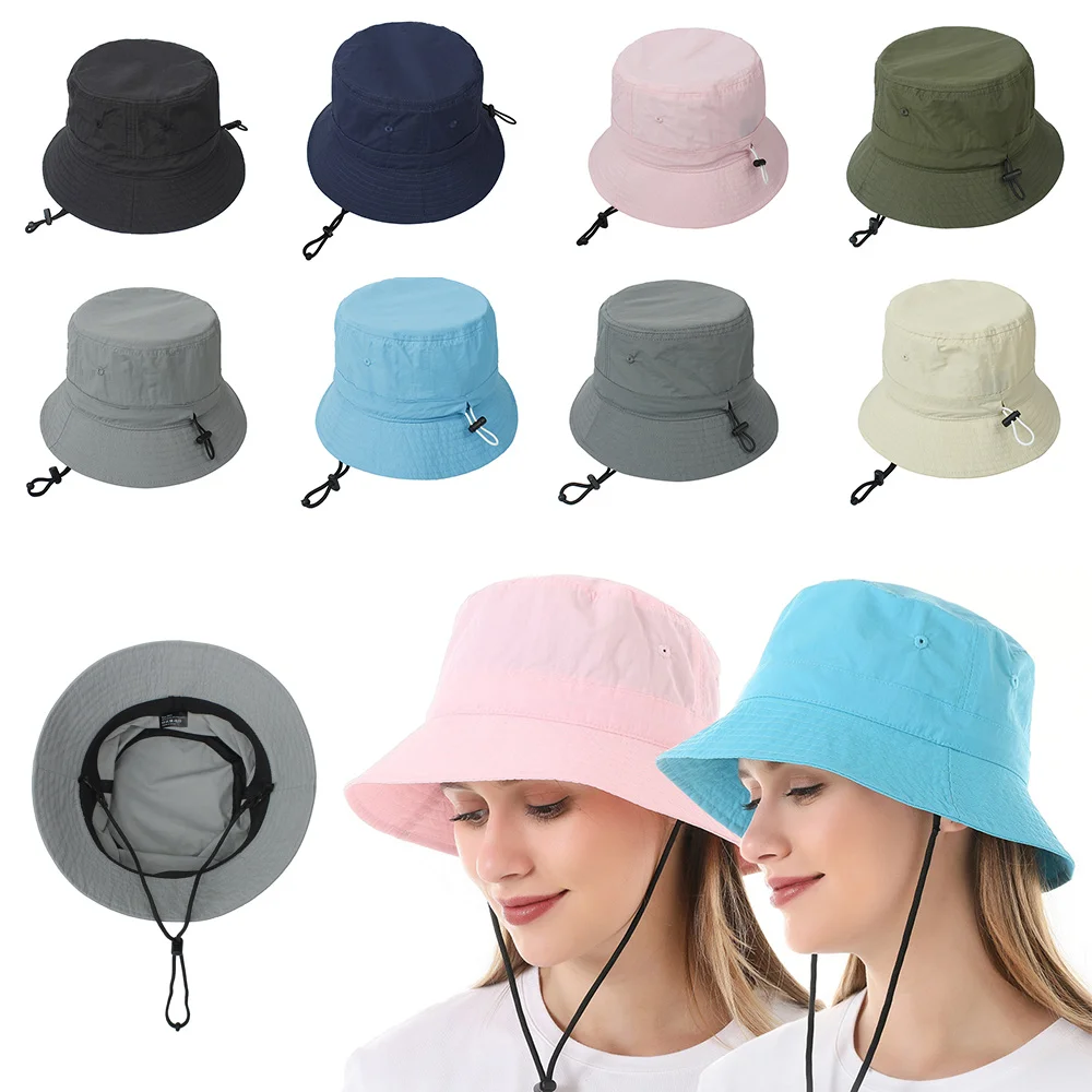 

Women Anti-UV Wide Brim Foldable With Windproof Rope Bucket Hat Sun Hat Beach Cap Fisherman Cap