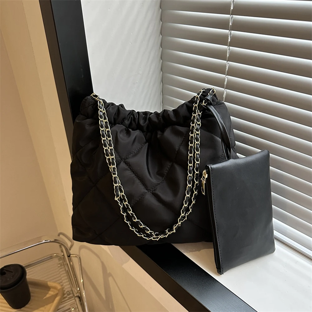 

Women 2pcs Quilted Bag Shoulder Bag Trendy Casual Tote Handbag with Cion Bag