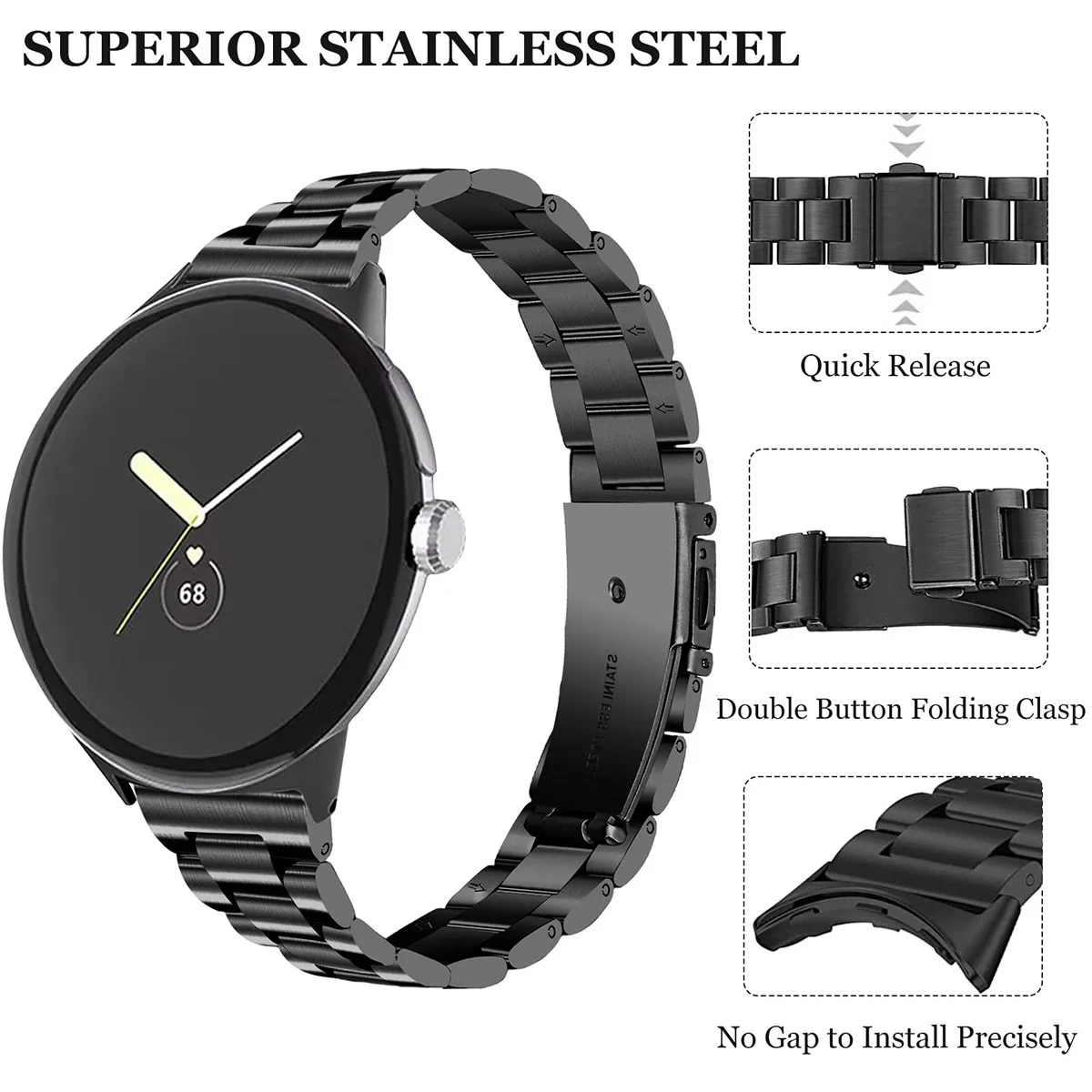 Фото Бесшовный ремешок из нержавеющей стали для Google Pixel Watch 4 3 2 1 41 мм 45 мм, быстросъемный металлический браслет для часов №3