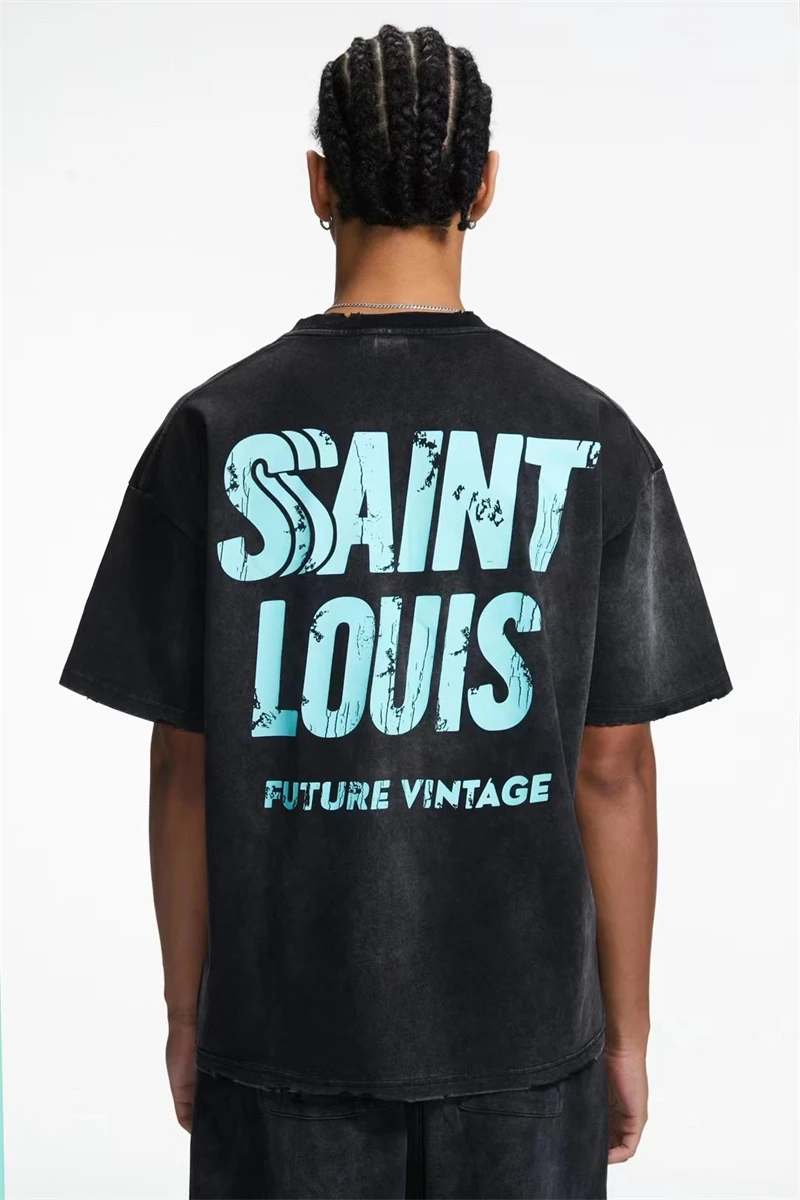 Винтажная хлопковая футболка SSSAINT LOUIS Y2k с коротким рукавом и круглым вырезом