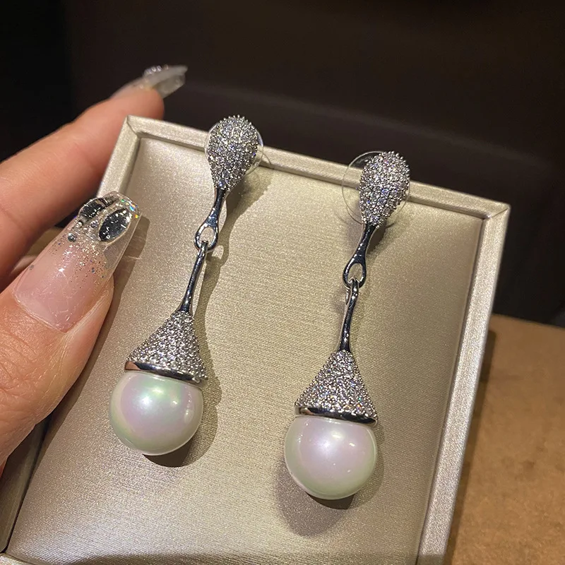 

Серьги с жемчугом, модные темпераментные элегантные и простые серебряные серьги, французские ретро