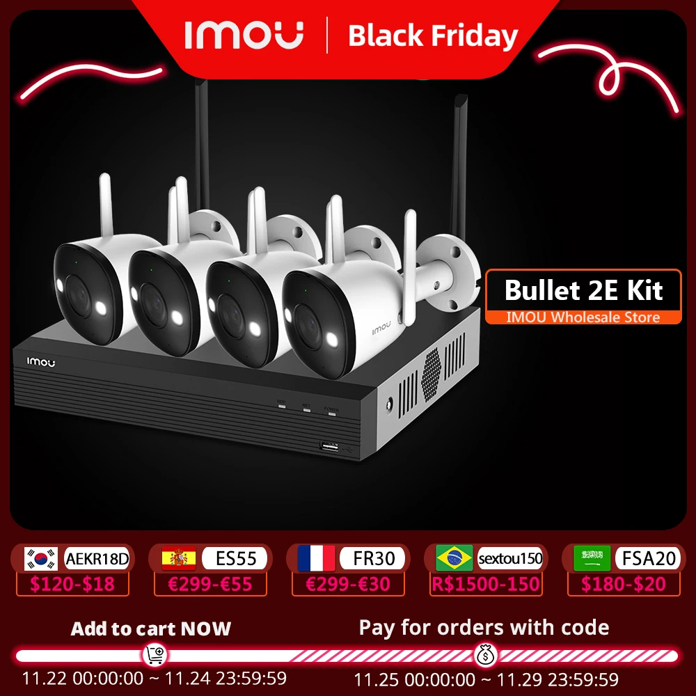 

Imou Smart Color Night Vision NVR Kit Outdoor Weatherproof Video Security System Audio Recording Wi-Fi Connection Bullet 2E Kit