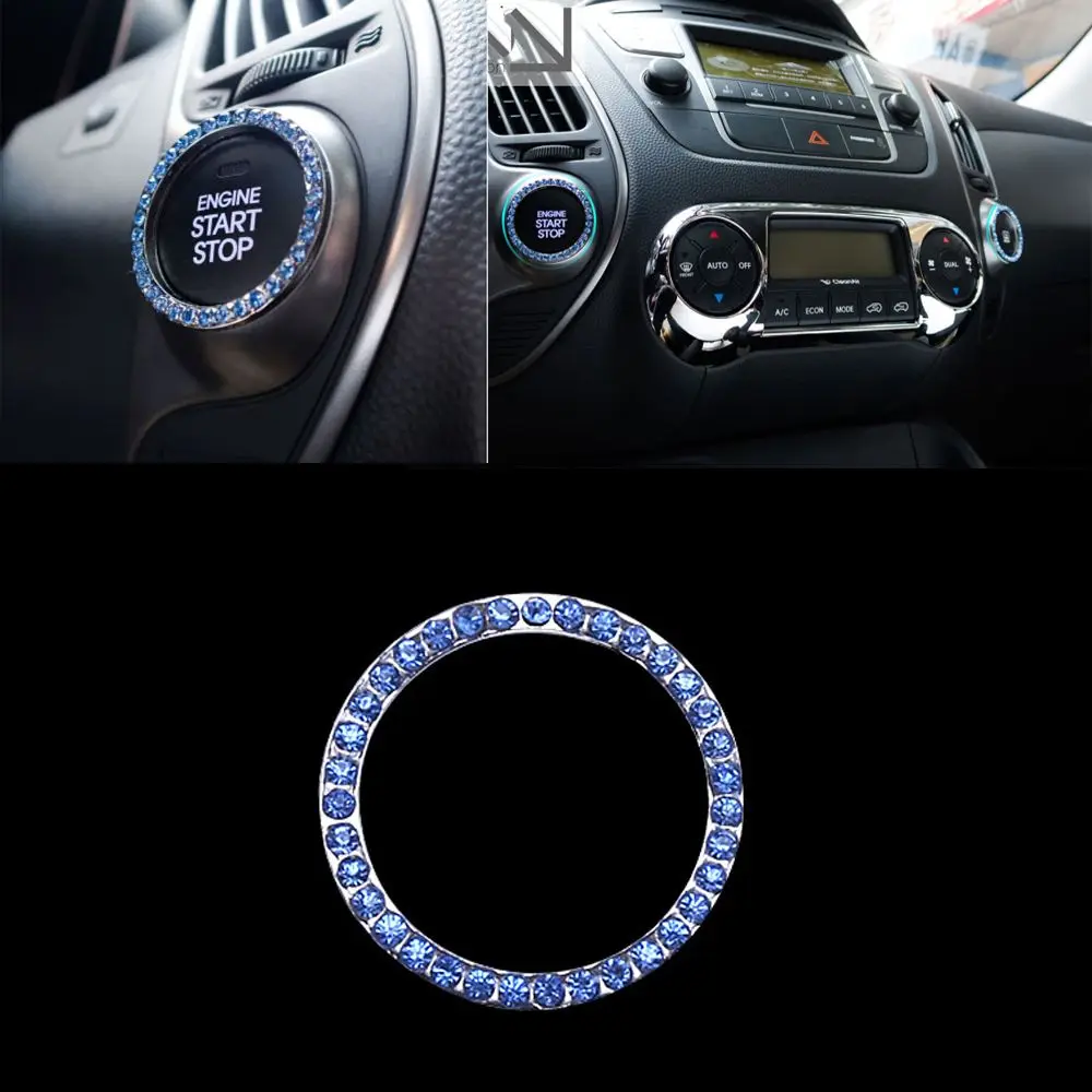 

Hot Blue Accessories SUV Bling Circle Diamond Car Decoration Start Switch Button Ring