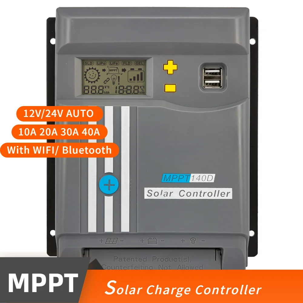 

MPPT ЖК-дисплей 10A 20A 30A 40A с Wi-Fi 12 В/24 В, регулятор заряда батареи солнечной панели, двойной USB LifePo4 или литиевый