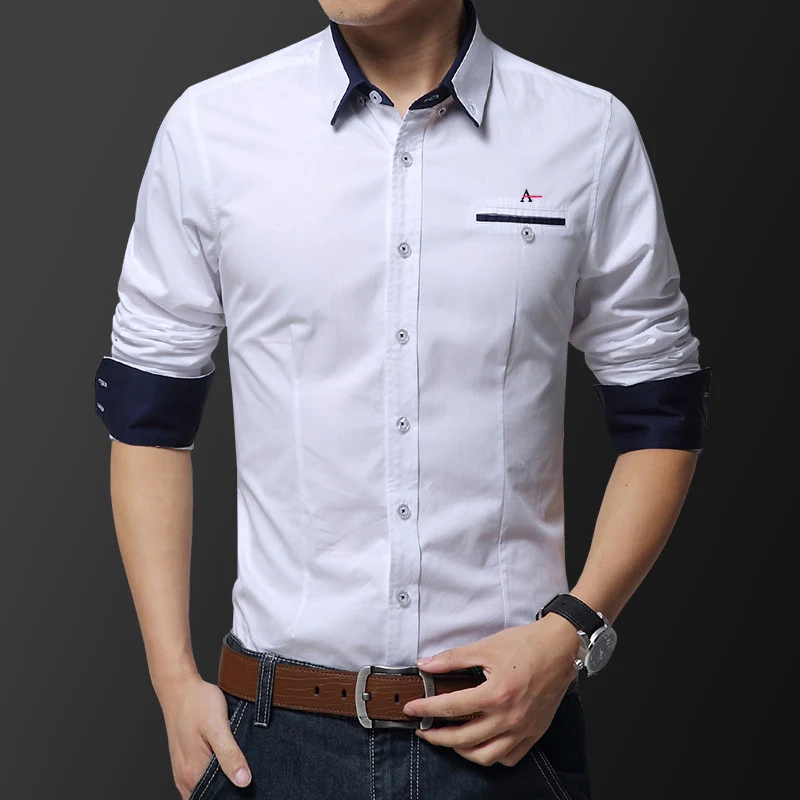 Мужская рубашка в полоску, с длинным рукавом и саржевым принтом от AliExpress RU&CIS NEW