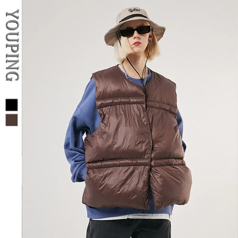 YOUPING Winter Men Down Cotton Vest Y2k Streetwear High Quality Men and Women Couple Casual Down Vests Trendy Sleeveless Jackets