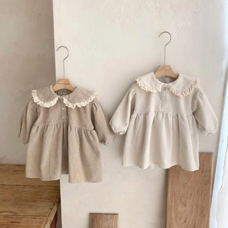 

Baby Girls dress Sweet Solid Color corduroy Long Sleeve Dress Fashion retro Infant Birthday Outfit For 0-3year