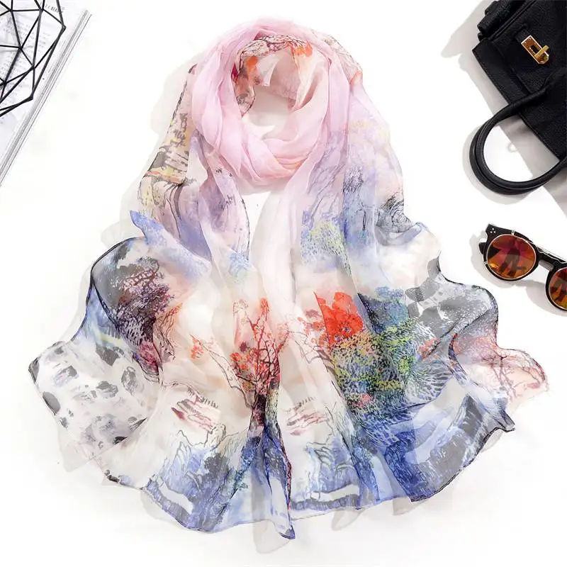 

Summer Beach Scarf Lotus Silk Scarves Sunscreen Scarf Long Fashion Elegant Women's Thin Shawl