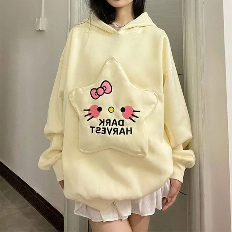 

Sanrio кавайное пальто Hello Kitty для девочек, милый мультяшный Свободный Повседневный свитшот с капюшоном для студентов, модный осенний свитшот для пар, подарок