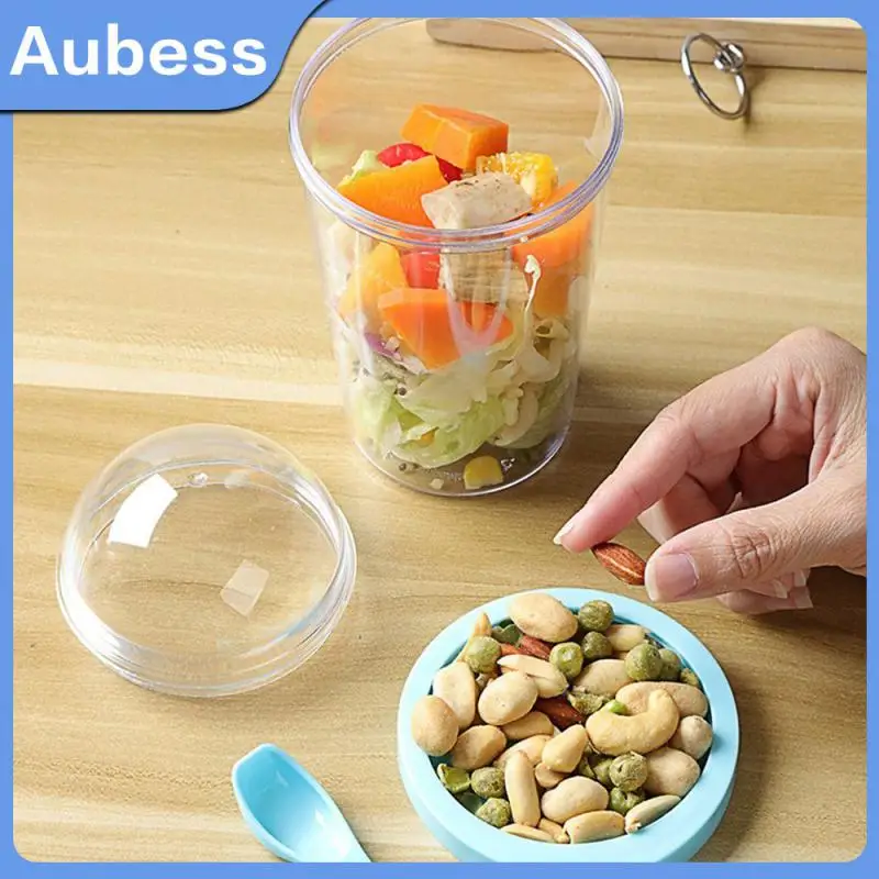 

Modern Style Oat Cup No Cross Flavor Be Easy To Carry About Salad Cup Dry Wet Separation Double Layer Up And Down Lunch Box