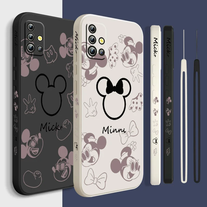 

Mickey Mouse Cartoon Phone Case For Samsung A22 A30S A30 A31 A32 A33 A42 A50 A51 A52 A53 A71 A72 A73 Liquid Left Rope Soft Capa