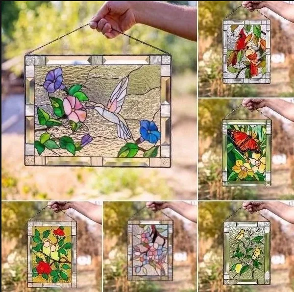 

Акриловая витражная панель для окон, Настенный декор, украшение для дома, кулон в виде попугая, птицы, Музыка Ветра, украшения в виде птиц