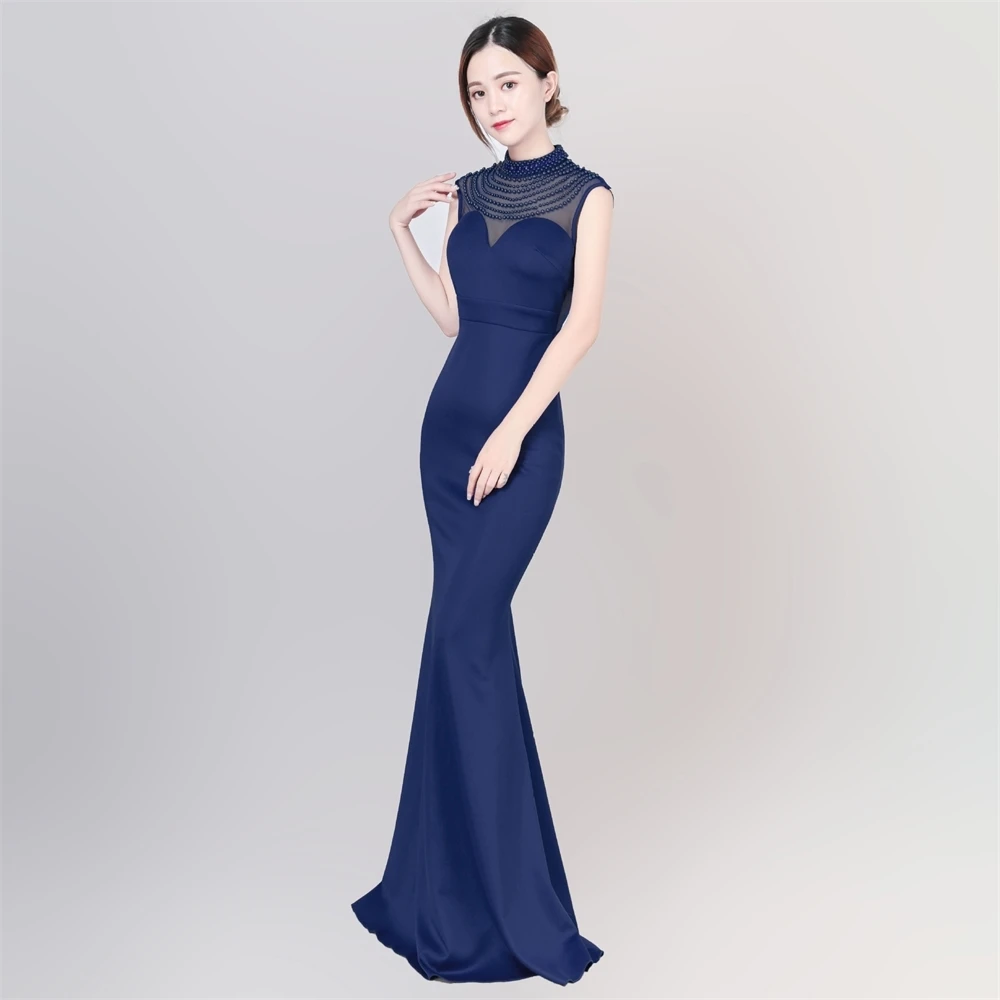 

New Standing Neck Beaded Open Back Slim Fit Annual Meeting Banquet Long Dress Nightclub Dress