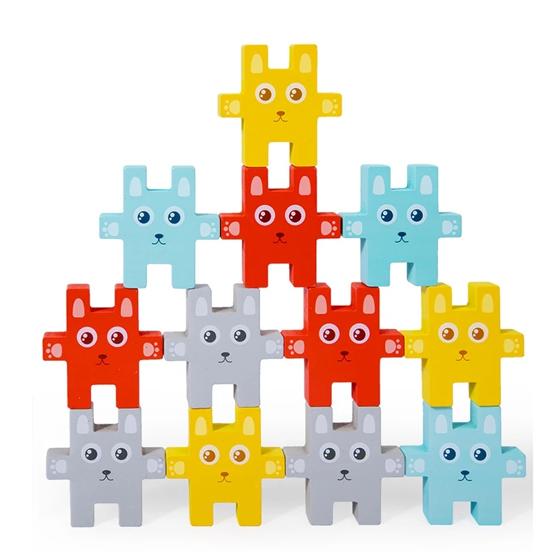 

Children Wooden Animal Balance Blocks Board Games Toy Rabbit Educational Stacking Wood Toy