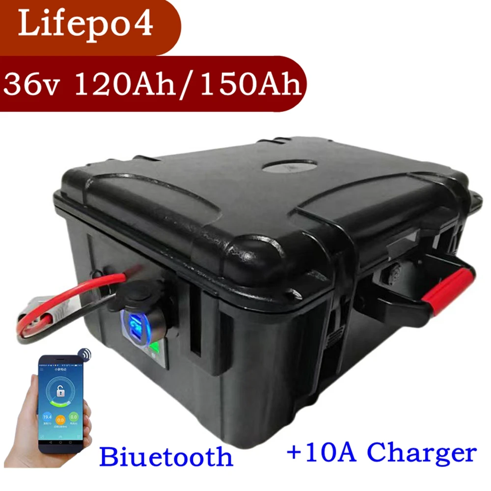Фото Whatproof 36 В 150 Ач lifepo4 36 В 120 Ач литиевая аккумуляторная батарея lifepo4 для 3000 Вт гоночной тележки, велосипеда, скутера, лодки + зарядное устройство 10 А №1