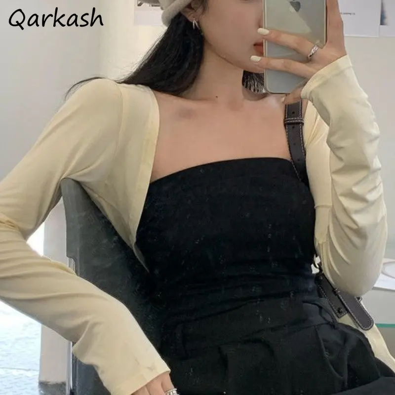 

Sun Protection Jackets Women Cropped Summer Breatheble Streetwear Simple Vintage Elegant All-match American Style Fashion Female