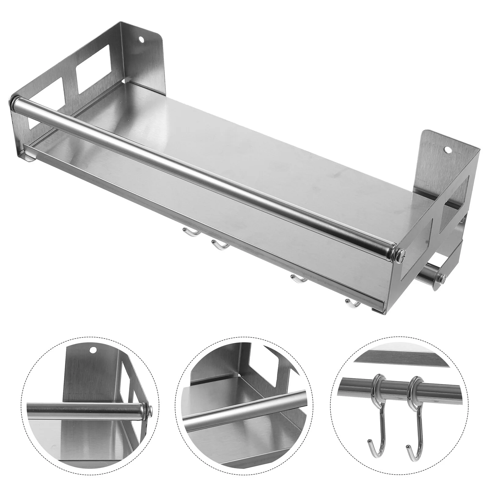 

Hanging Pot Rack Seasoning Wall Stainless Shelf Stand Mounted Pan Kitchen Utensil Storage Shelves