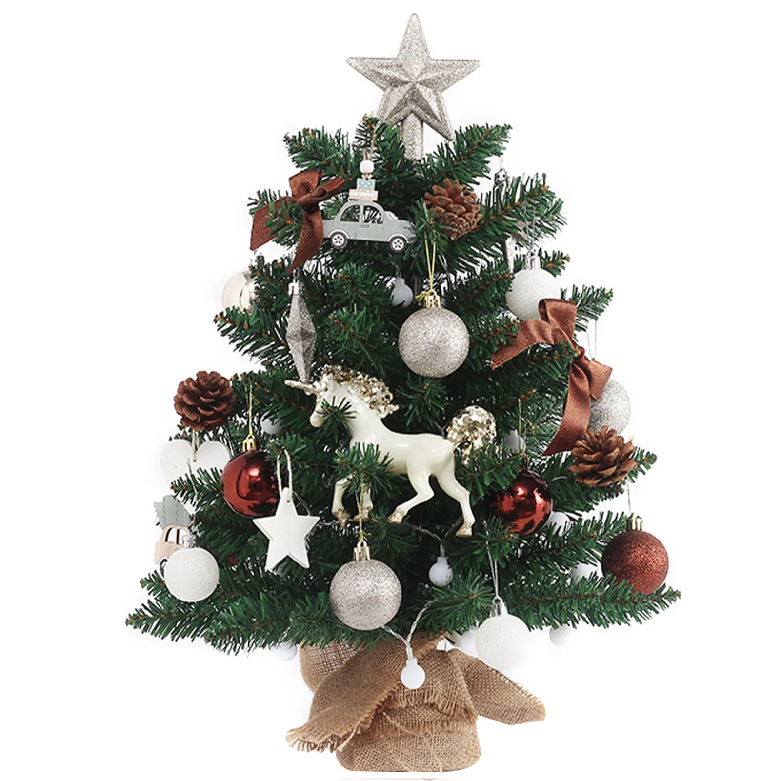 

Настольная мини Рождественская елка, искусственная Рождественская елка с украшениями, Маленькая Рождественская елка со звездами, украшени...