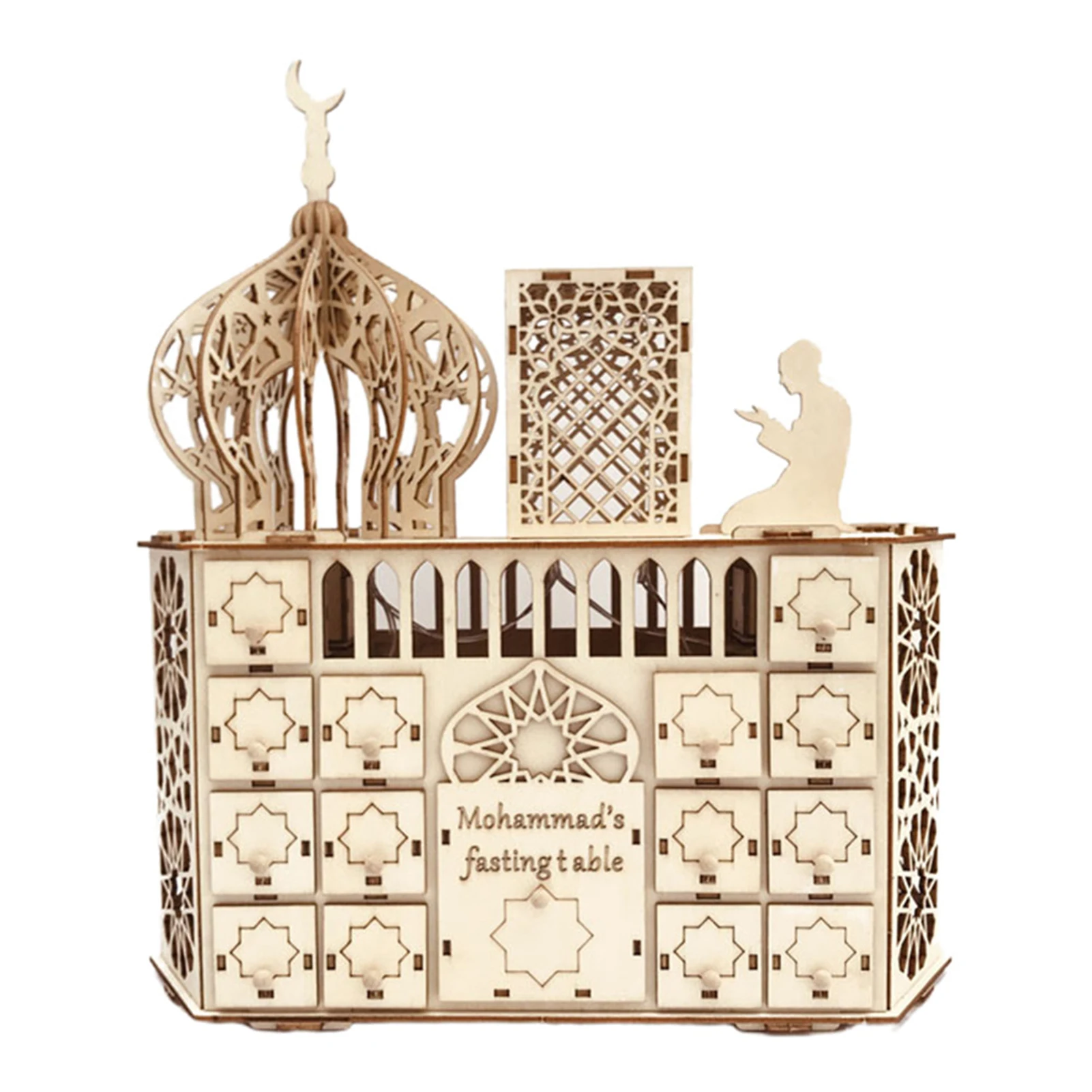 

Ramadan Calendar Decoration Eid Mubarak Countdown Calendar With LED Lights Wooden Muslim Palace Ornament With LED Lights Muslim
