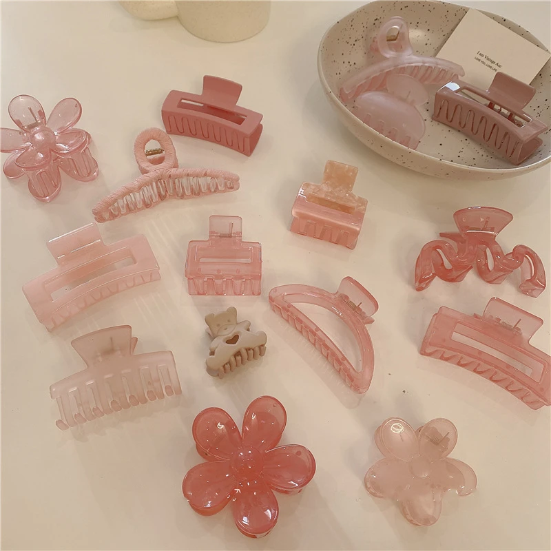 

Retro Transparent Pink Flower Clip Girl Resin Hairpin Geometric Ponytail Clip for Women Jewelry Wedding Hair Accessories 2022