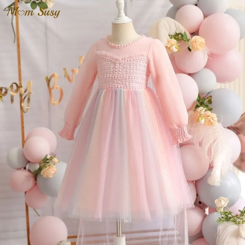 

Baby Girl Princess Rainbow Tutu Dress Long Sleeve Girl Fashion Vestido Party Birthday Pageant Ball Gown Baby Clothes 3-12Y