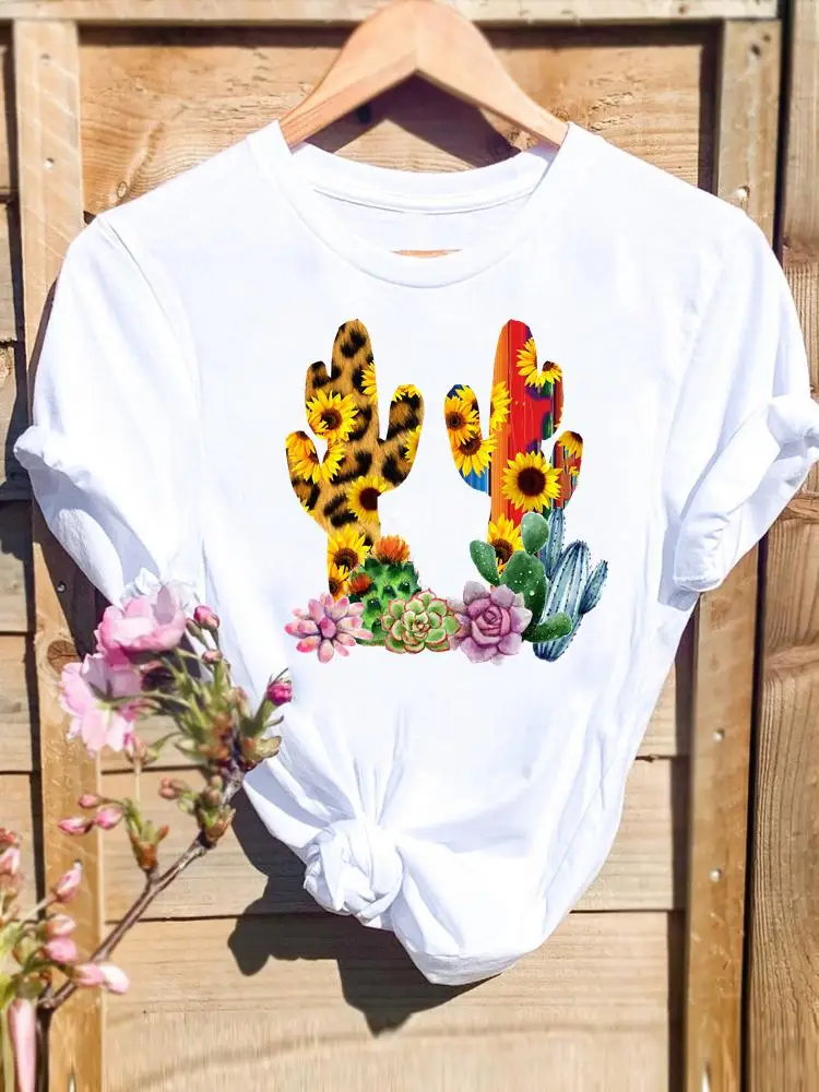 

Summer Clothing 90s Leopard Cactus T-shirts Fashion Shirt Female Short Sleeve Graphic T Top Women Print Cartoon Tee T-Shirt