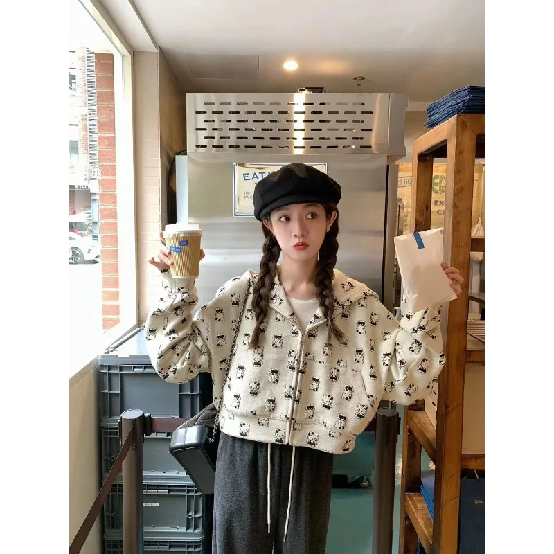 

Kawaii Sanrio Anime Hello Kitty Dacron Sweater Jacket Cute Cartoon Lovely Long Sleeved Fashion Slimming Top Printing for Girls