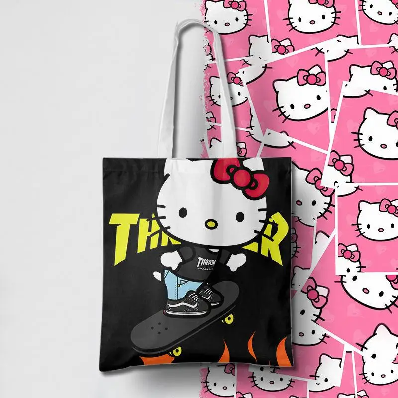 

Sanrio Canvas Bags Y2K Hello Kitty Handbag Anime Cartoon 2023 New Hello Kitty Large Capacity Shopping Bags Girl Heart Tote Bags