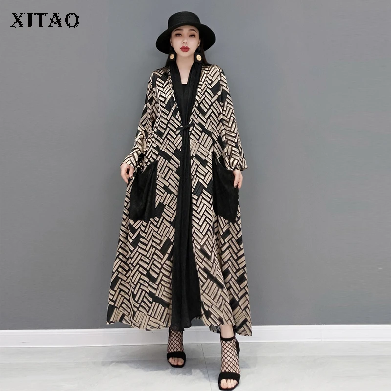 

XITAO/длинный Тренч в полоску с карманами в стиле пэчворк на одной пуговице; Новое поступление 2022 года; Сезон весна; Модная повседневная одежда...