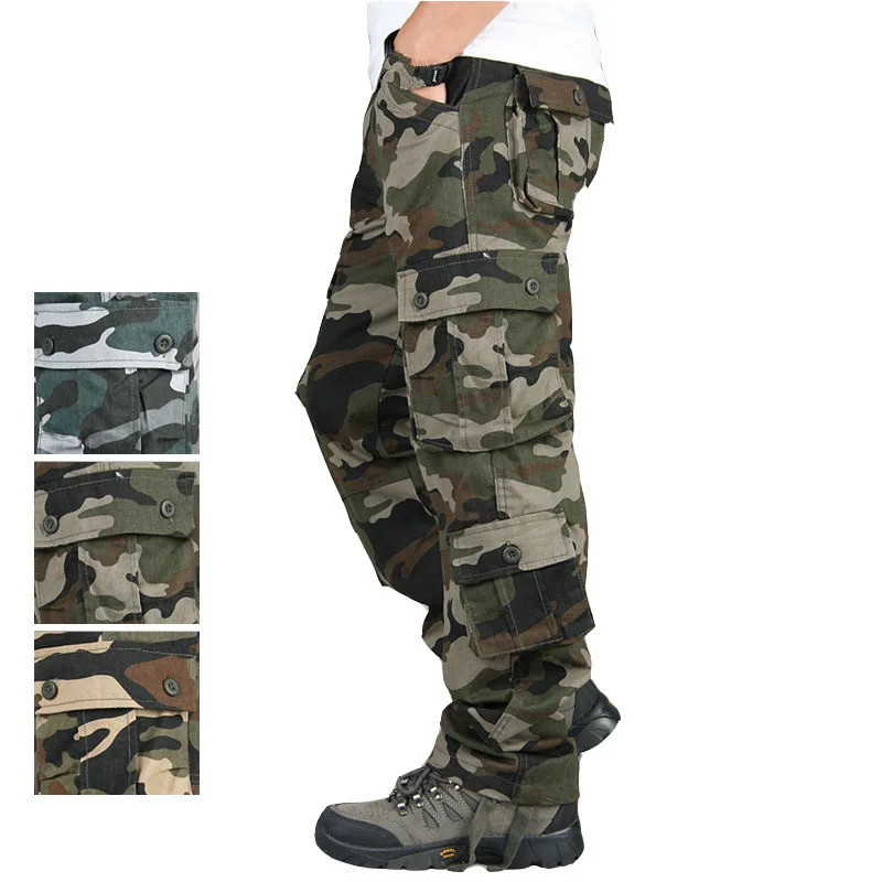 

Men Casual Camouflage Camo Cargo Pants Multi-pockets Baggy Combat Loose Trousers Overall Army Military Tactical Pants Hombre